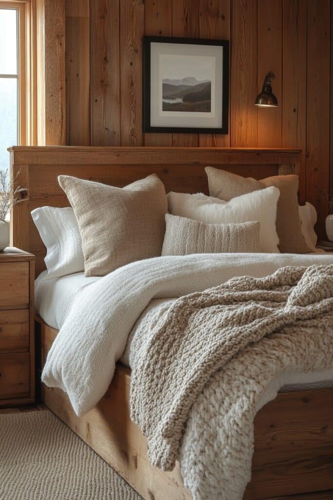 Natural Warmth Barndominium Master Bed