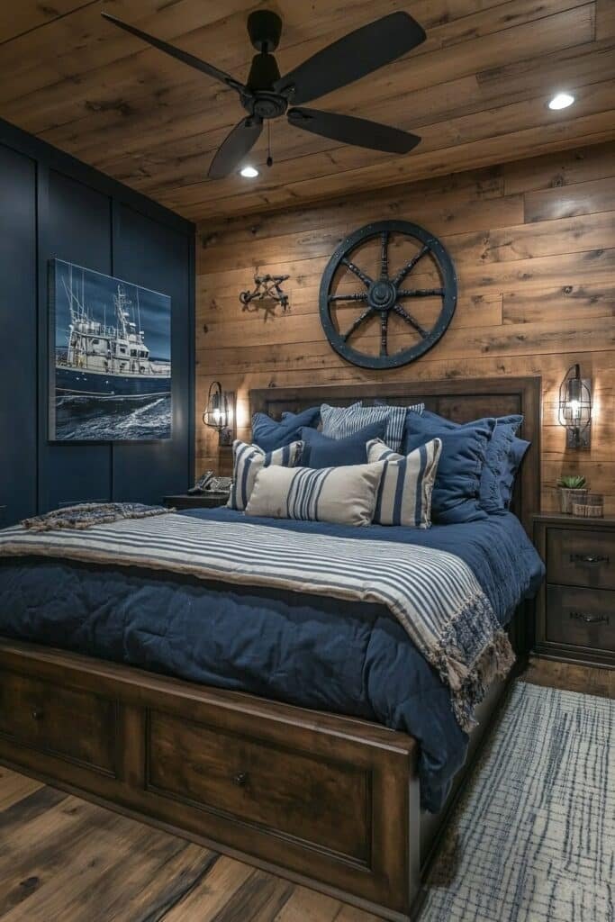 Nautical Tranquility Barndominium Master Bed