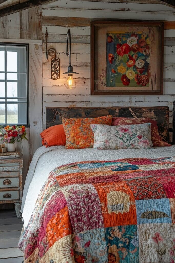 Personal Eclectic Barndominium Master Bed