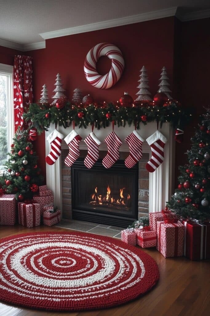 Red and White Striped Hearth