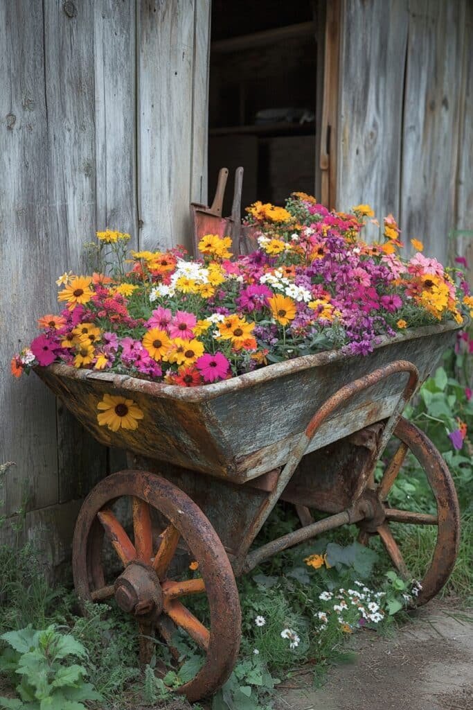 Repurposed Vintage Wheelbarrows