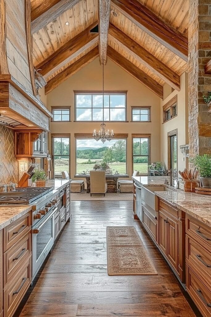 Wooden Beam Barndominium Kitchen