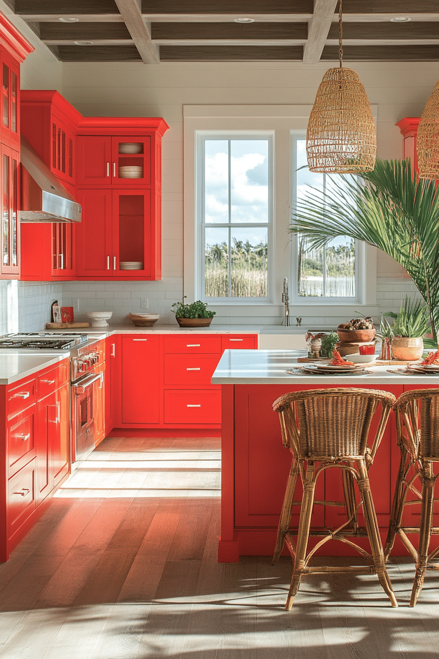 red kitchen cabinets