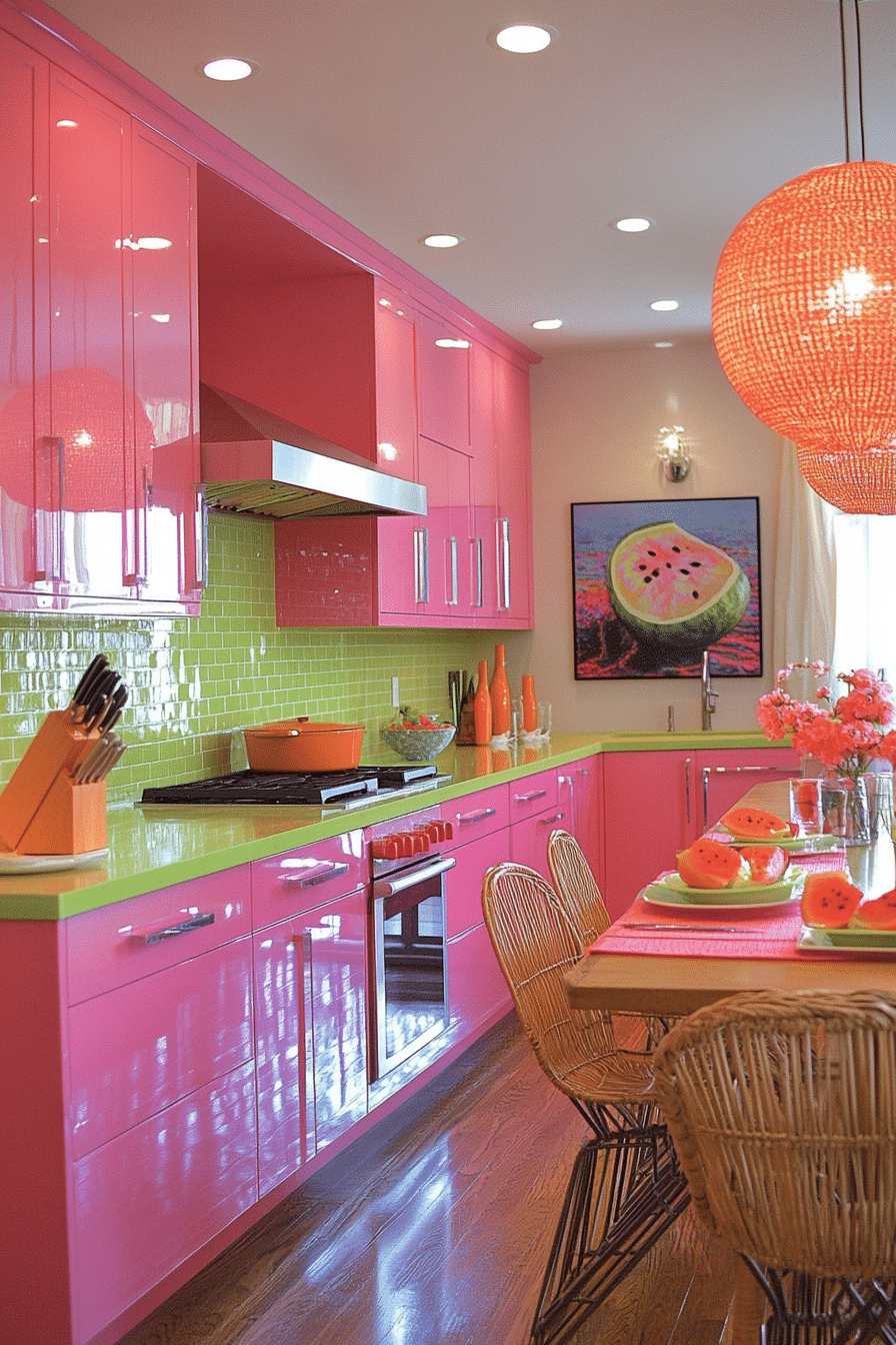 pink kitchen cabinets