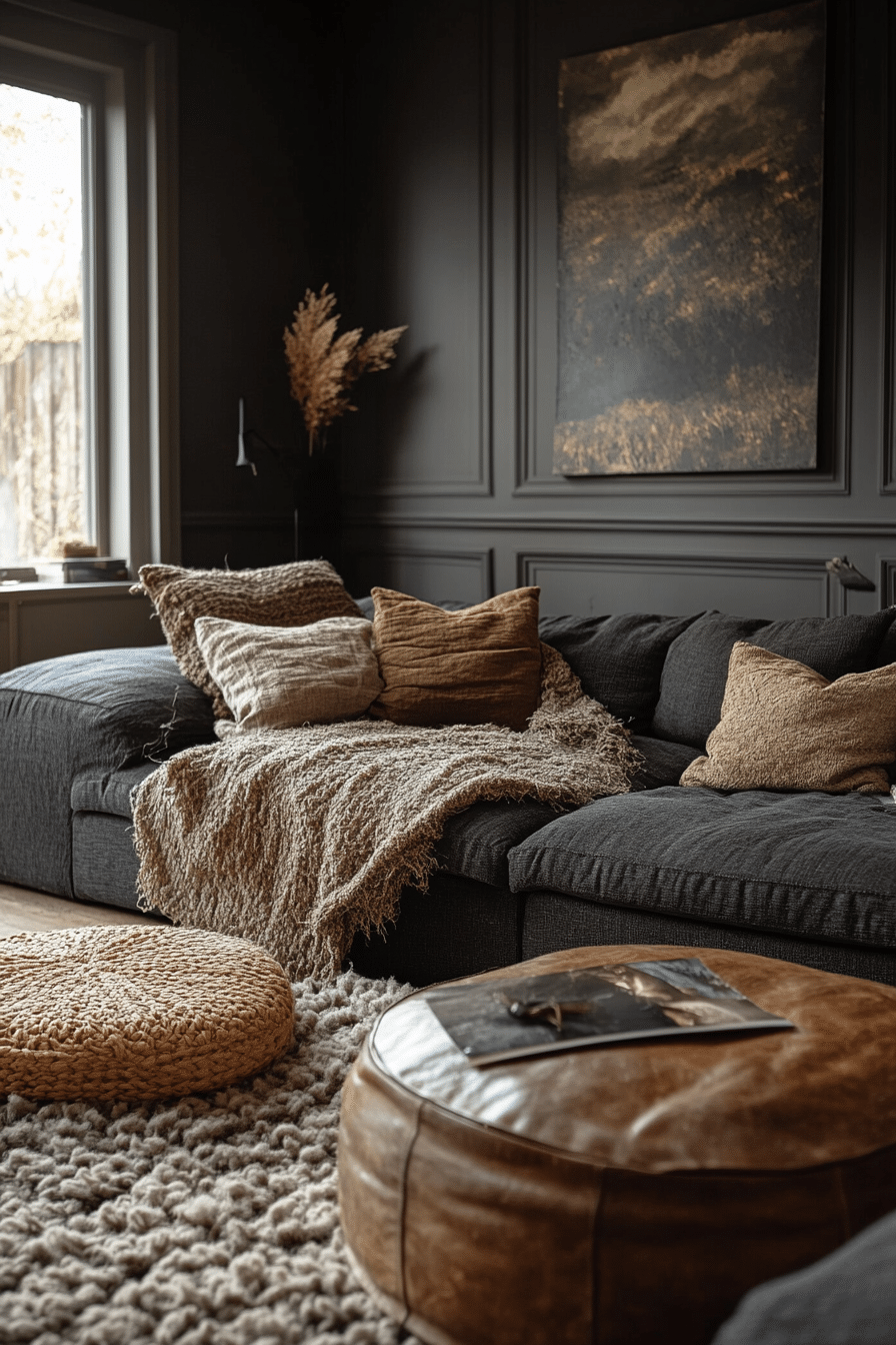 Dark grey sofa living room