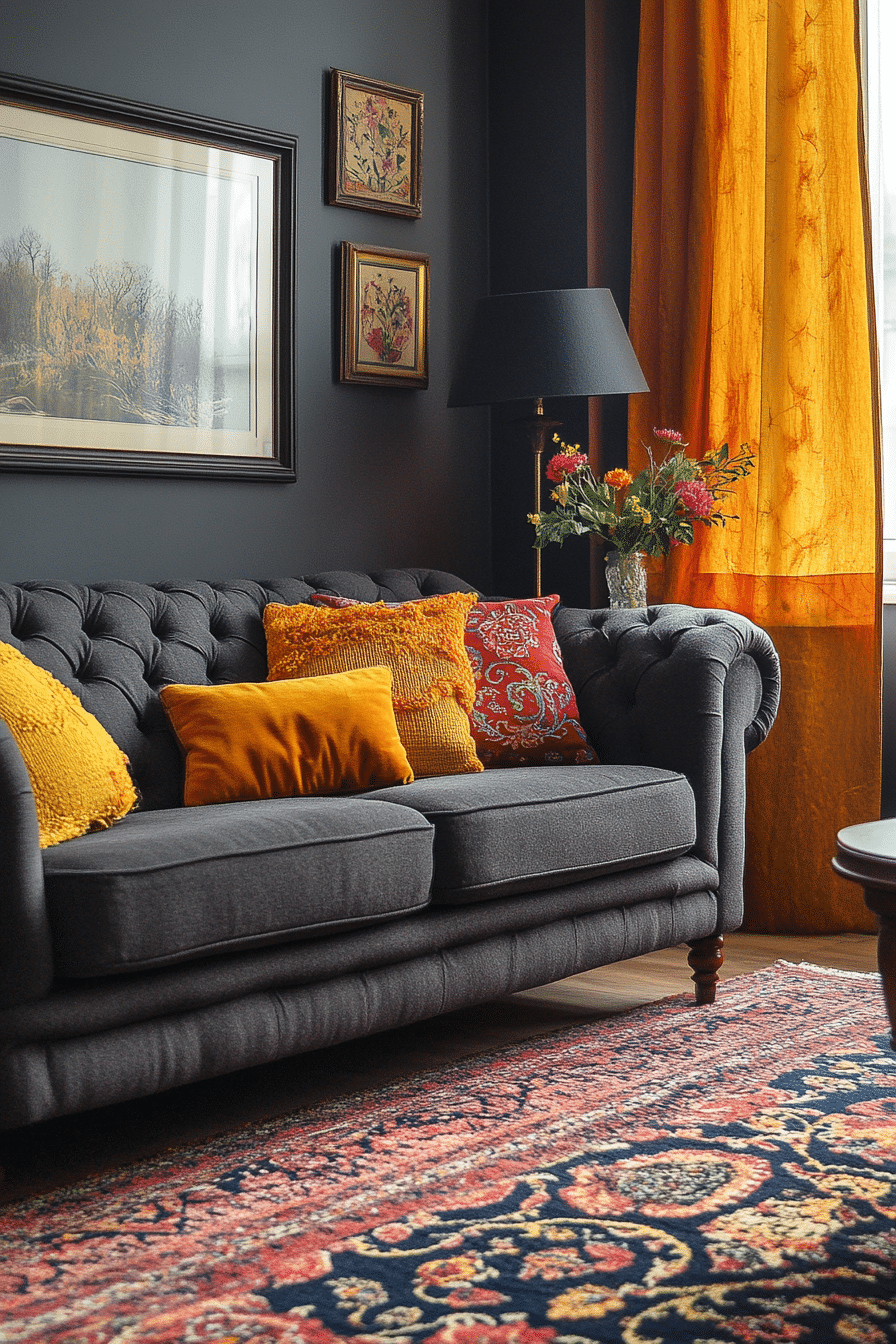 Dark grey sofa living room