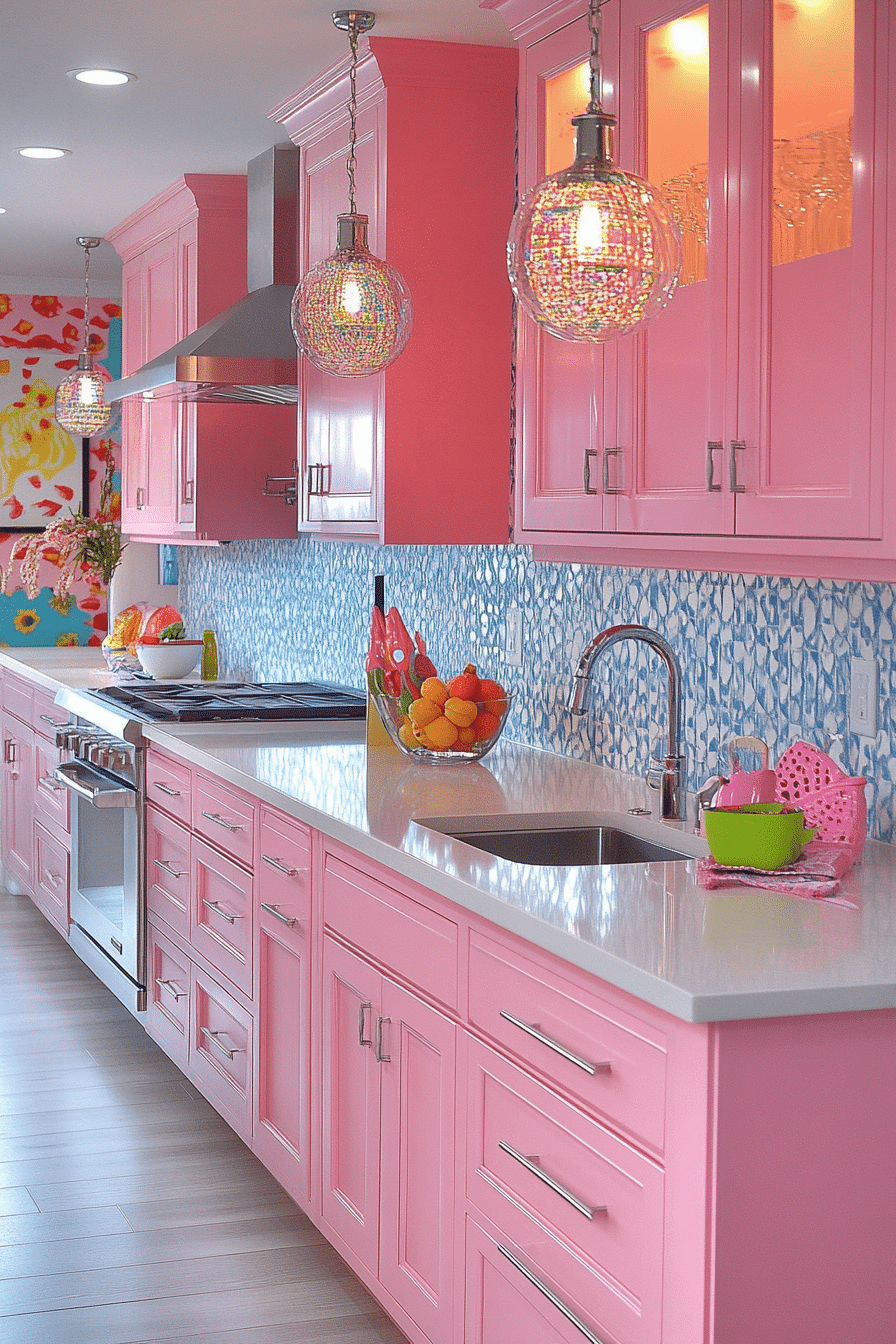 pink kitchen cabinets