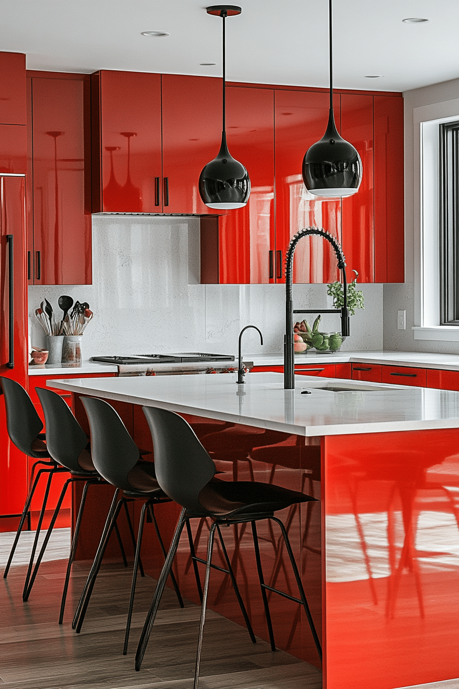 red kitchen cabinets