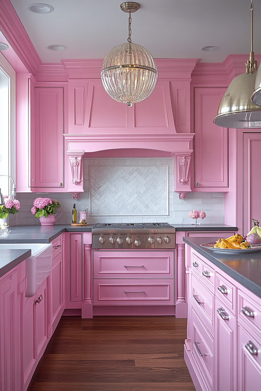 pink kitchen cabinets