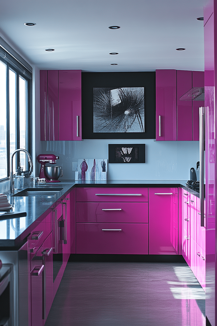 pink kitchen cabinets