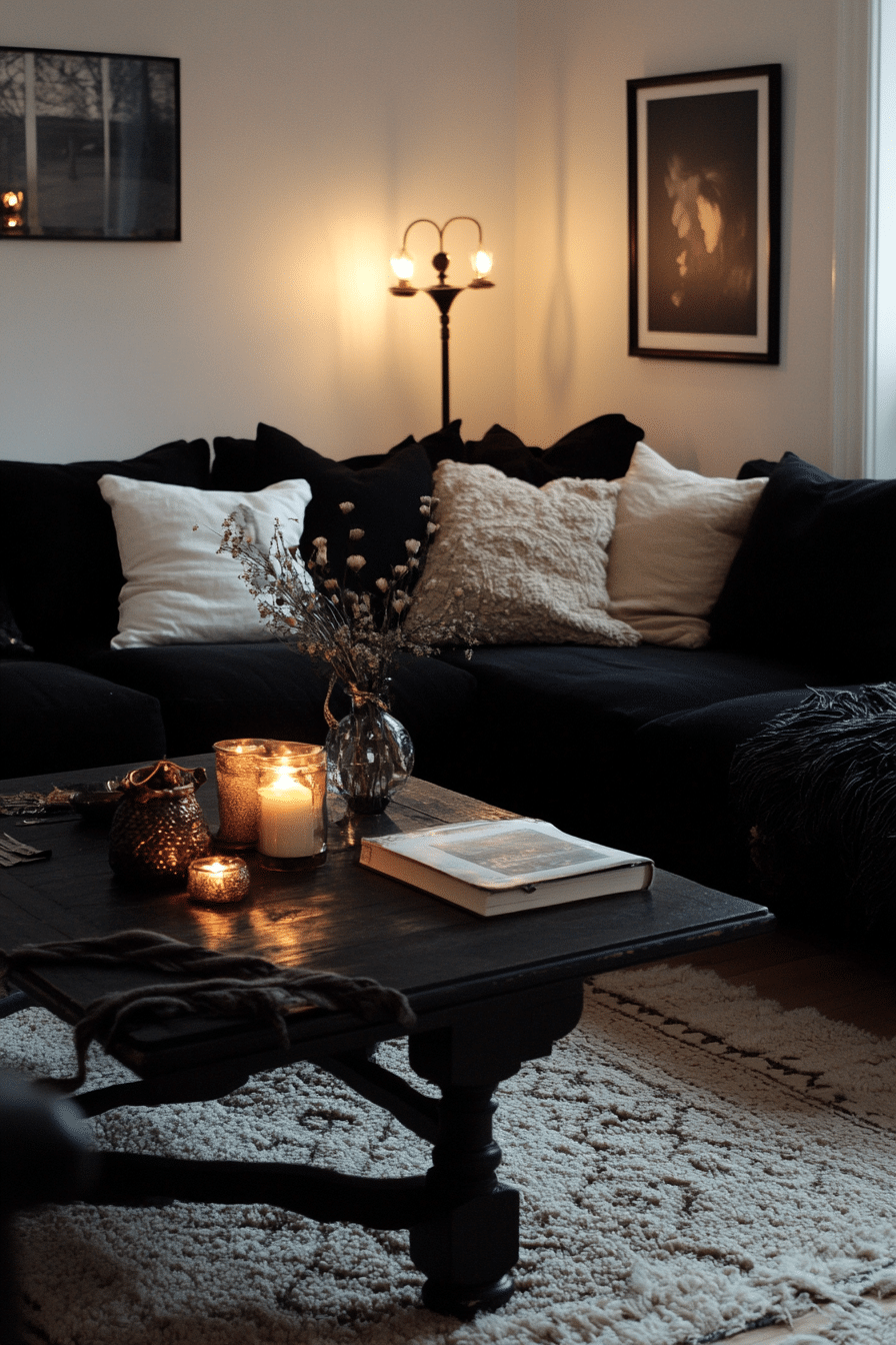 Black couch living room