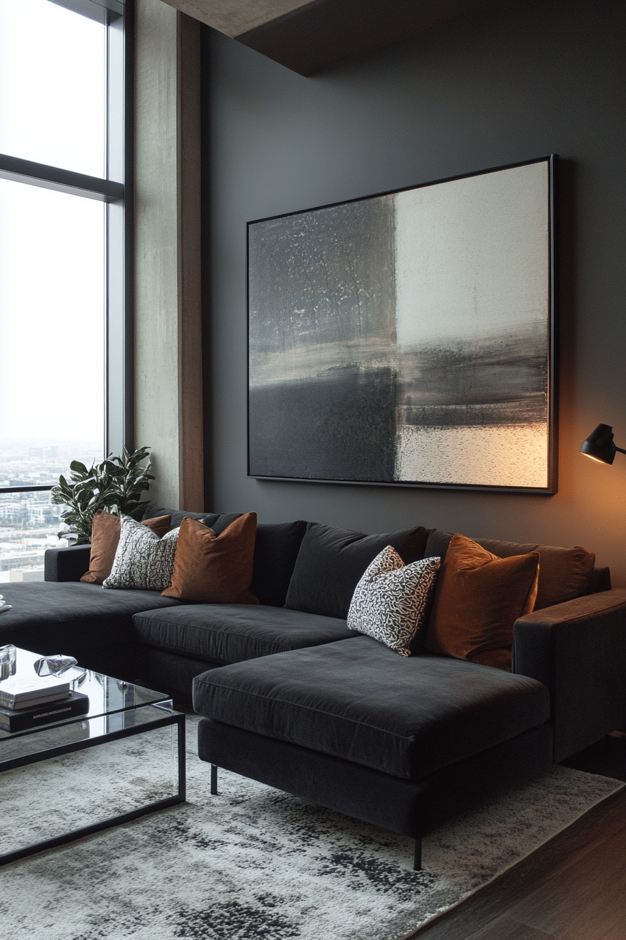 Dark grey sofa living room