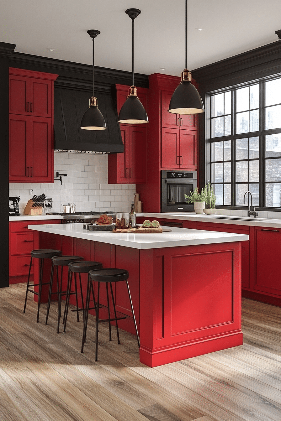 red kitchen cabinets