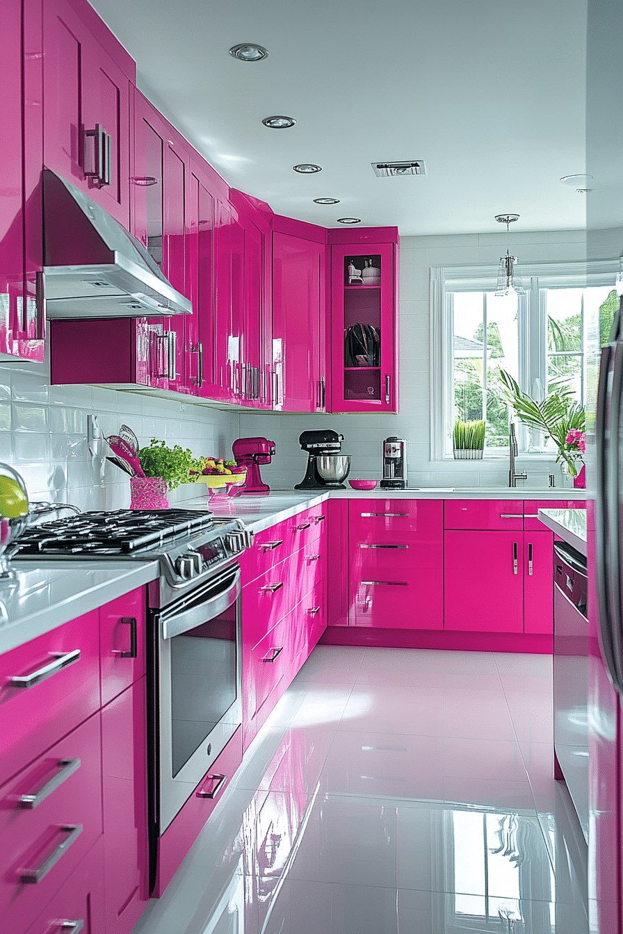 pink kitchen cabinets