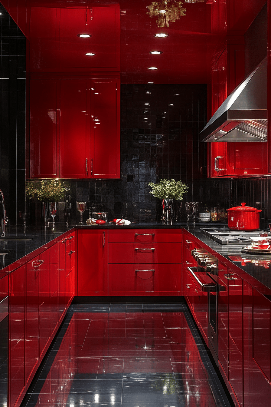 red kitchen cabinets