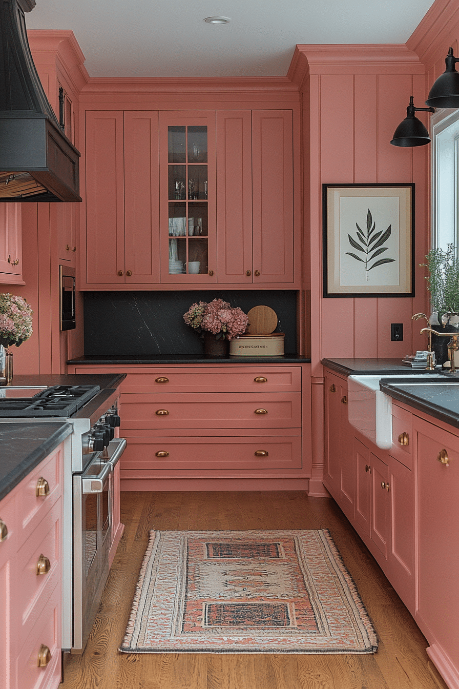 pink kitchen cabinets