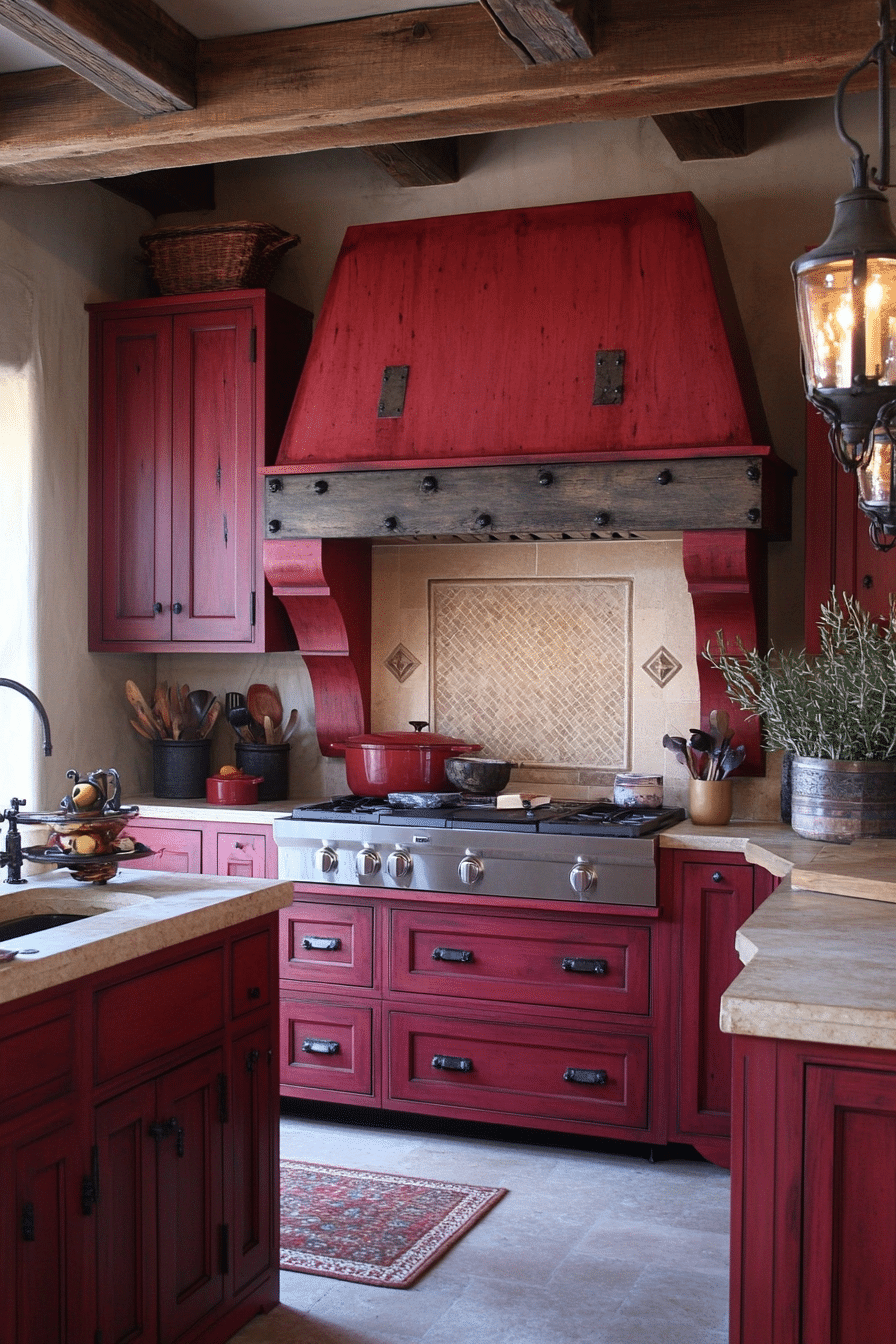 red kitchen cabinets