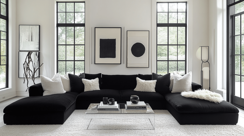 Black couch living room