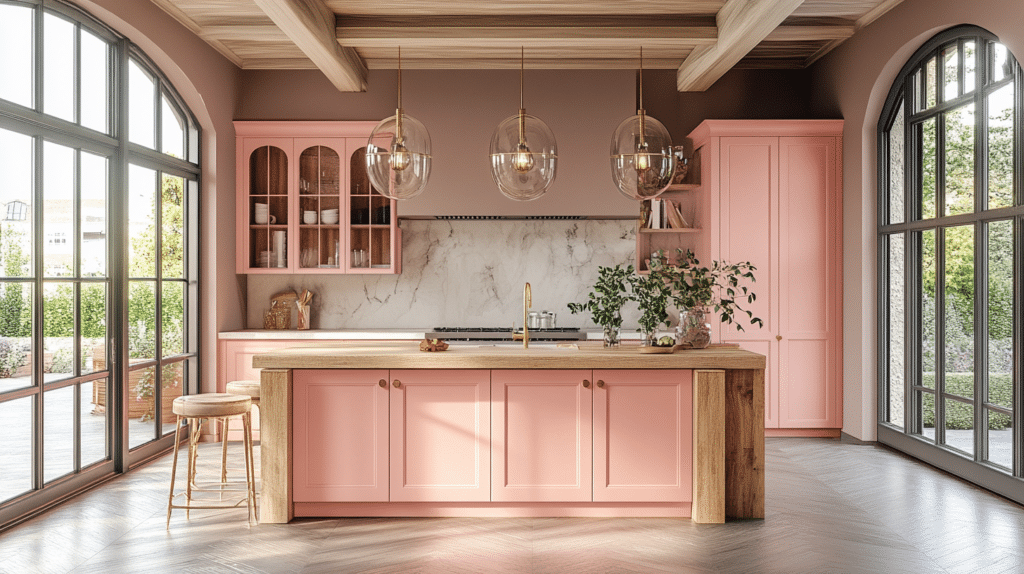 pink kitchen cabinets