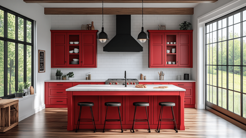 red kitchen cabinets