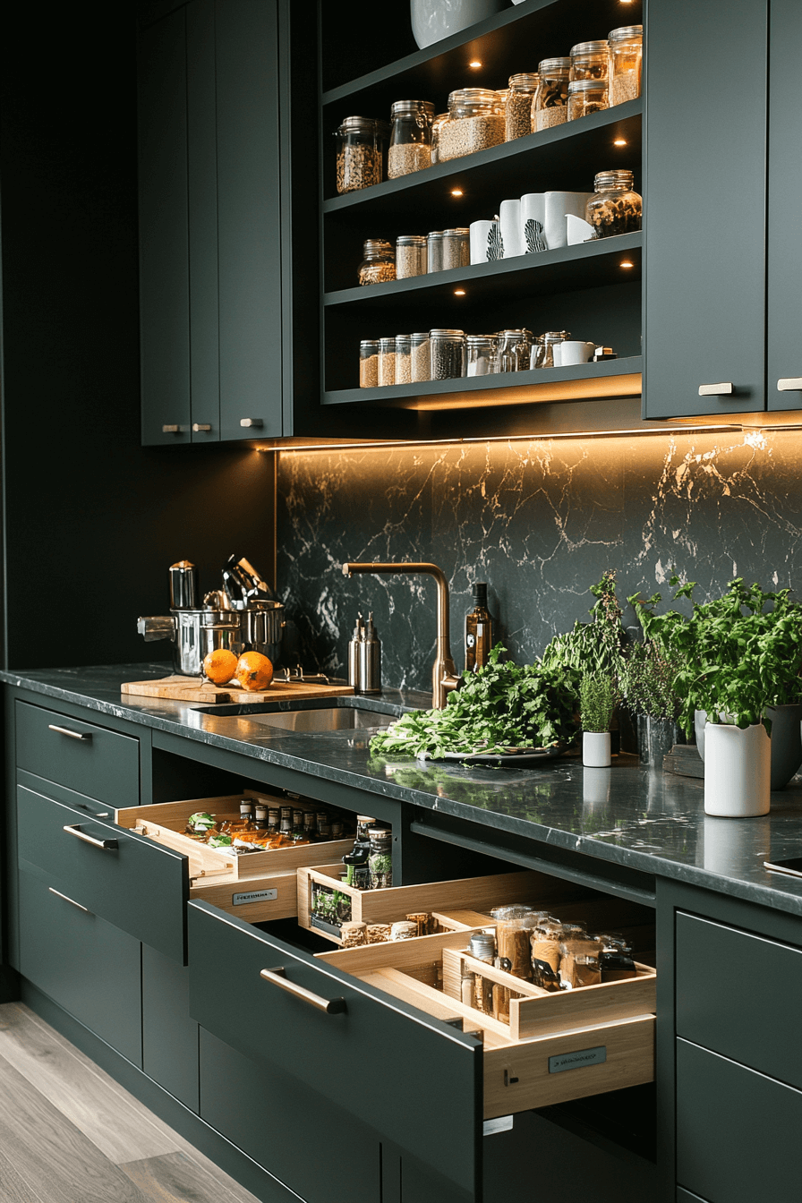 dark green kitchen cabinets