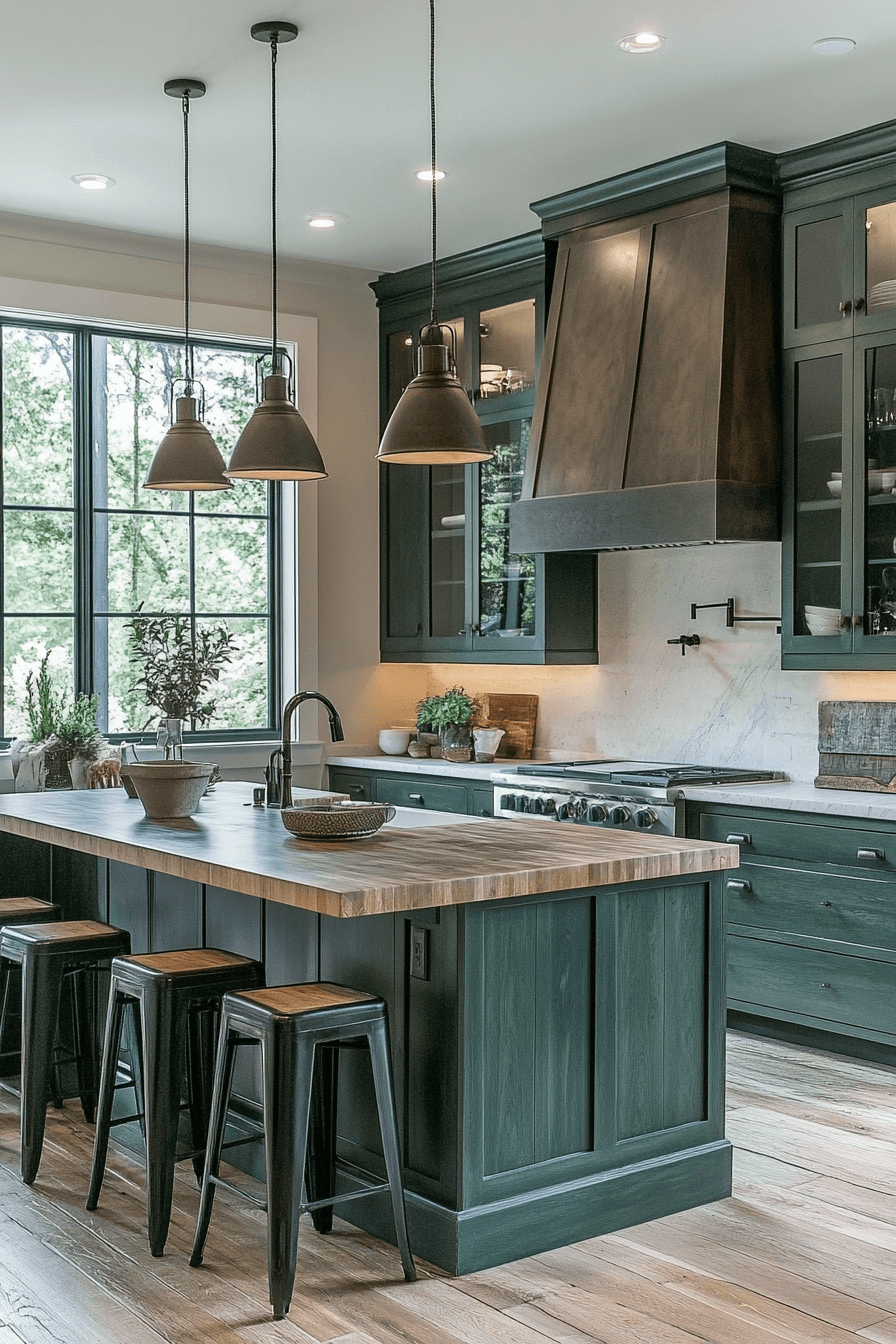 dark green kitchen cabinets