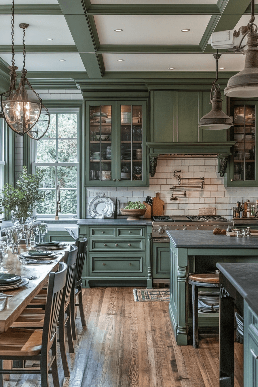 dark green kitchen cabinets