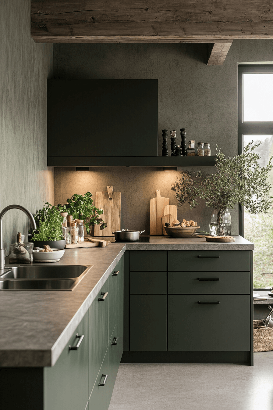 dark green kitchen cabinets