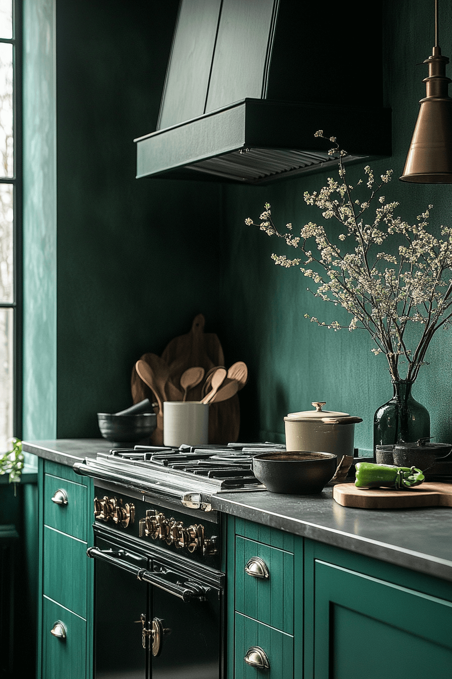 dark green kitchen cabinets