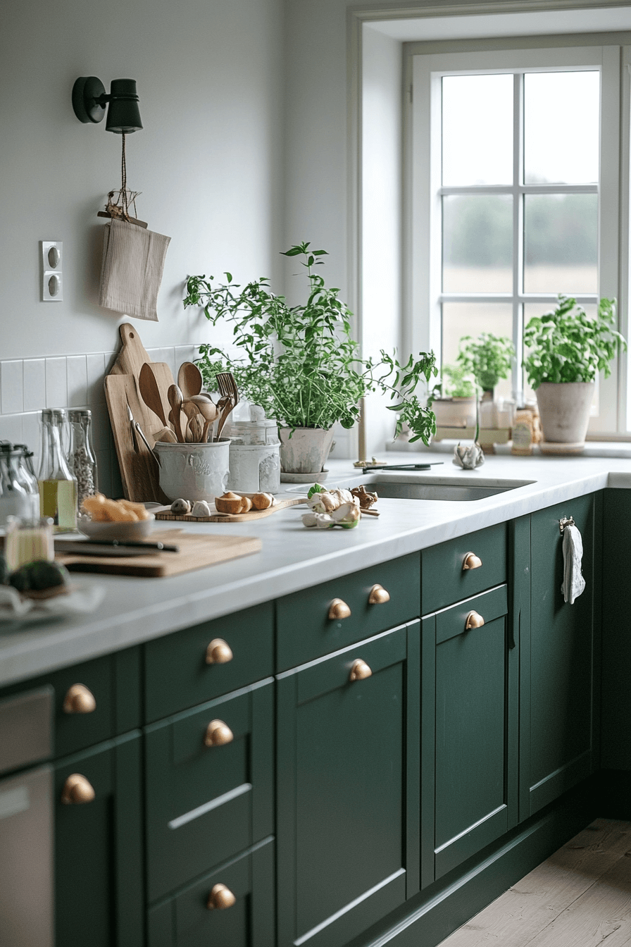 dark green kitchen cabinets