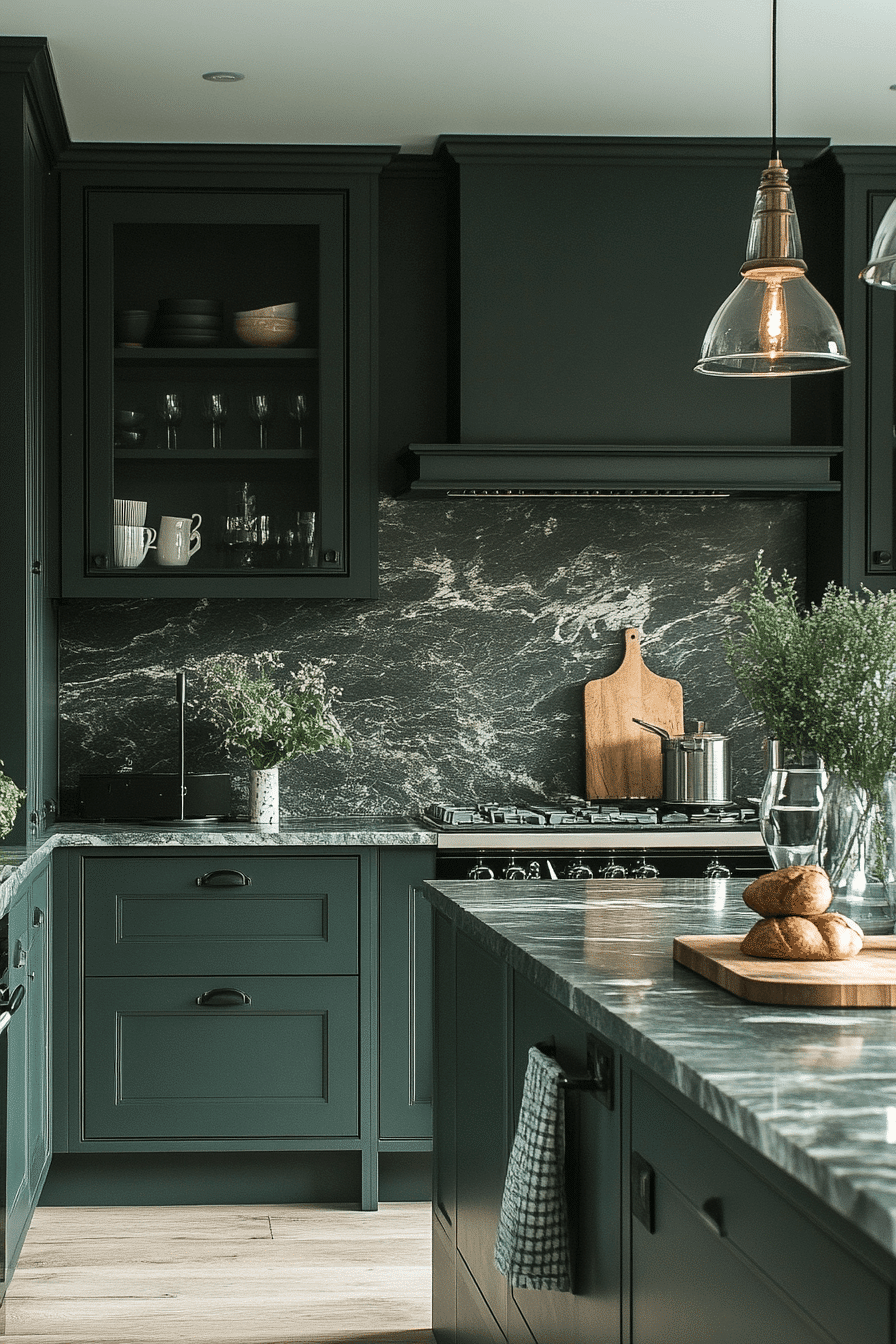 dark green kitchen cabinets