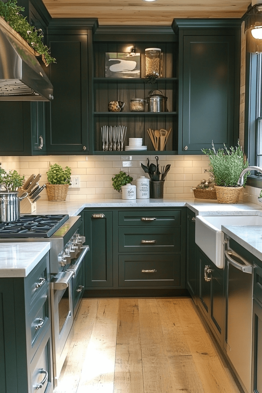 dark green kitchen cabinets