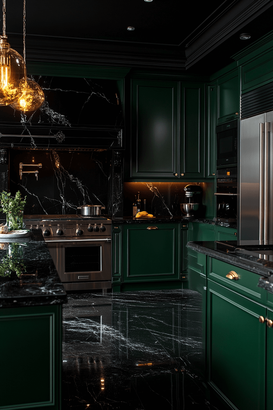 dark green kitchen cabinets