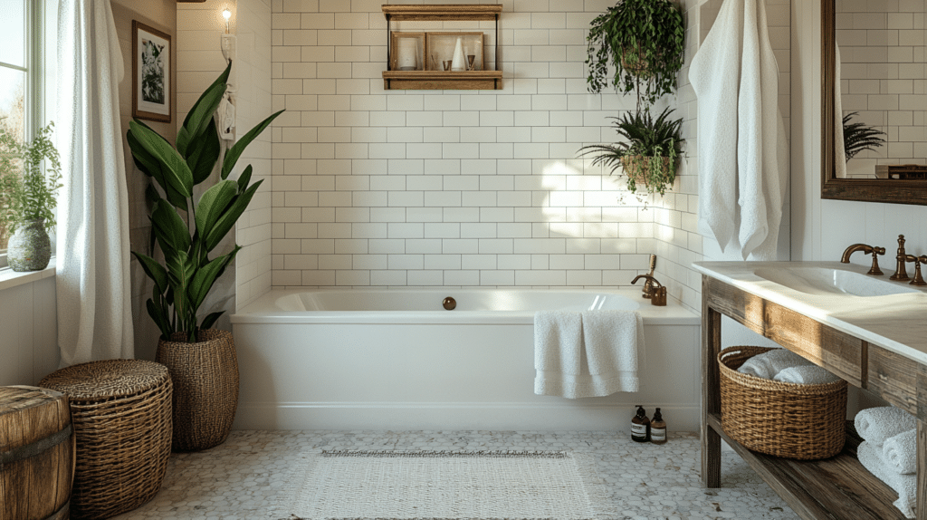 Small Bathroom With Tub And Shower Combo Farmhouse