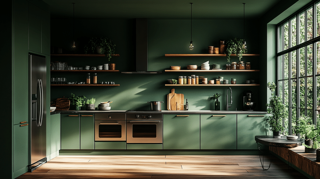 dark green kitchen cabinets