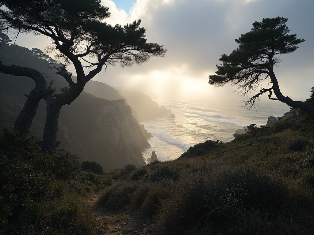 Dawn hike at Torrey Pines Reserve with foggy marine layer and coastal cliffs