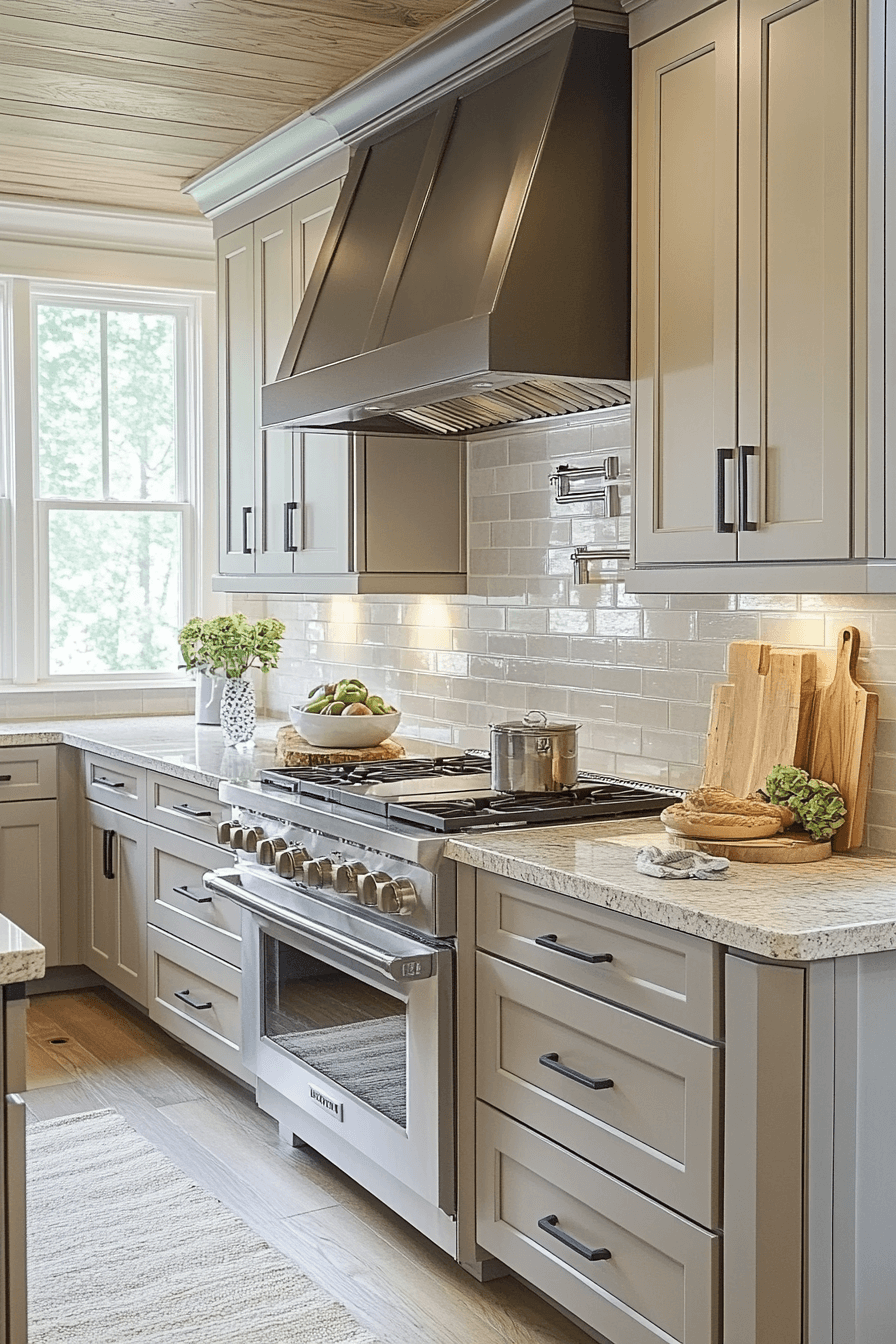 greige kitchen cabinets
