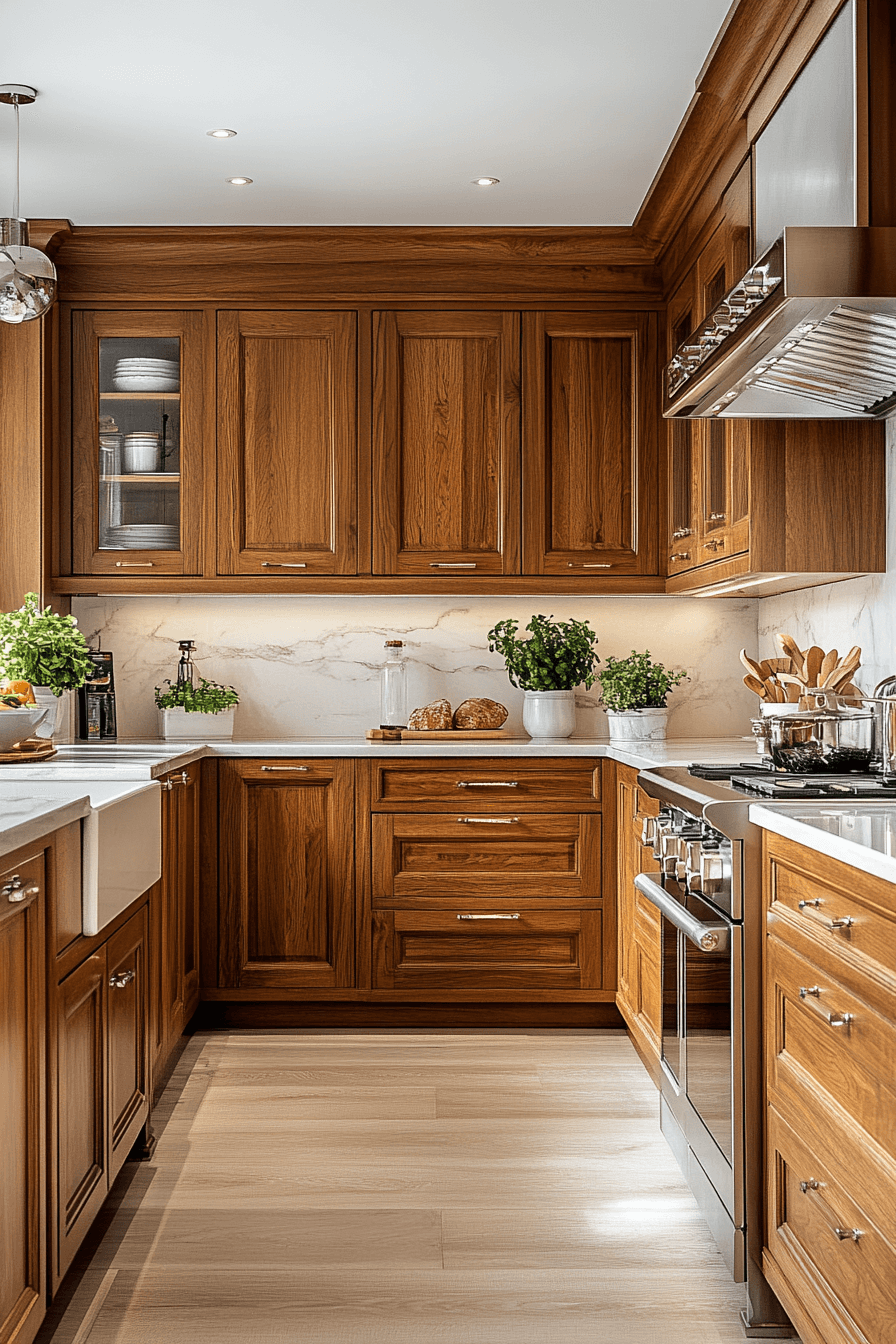brown cabinets kitchen