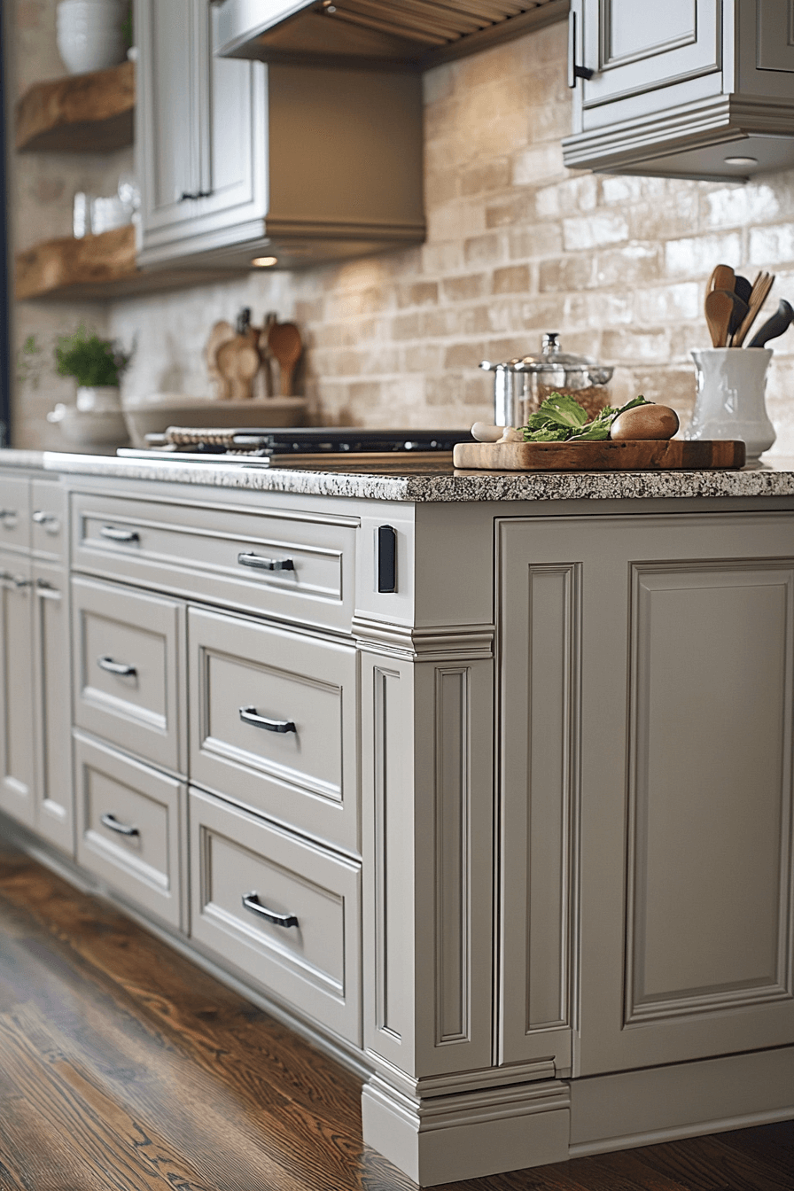 greige kitchen cabinets