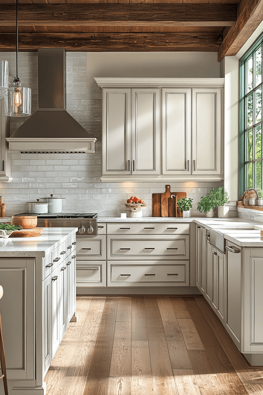 greige kitchen cabinets