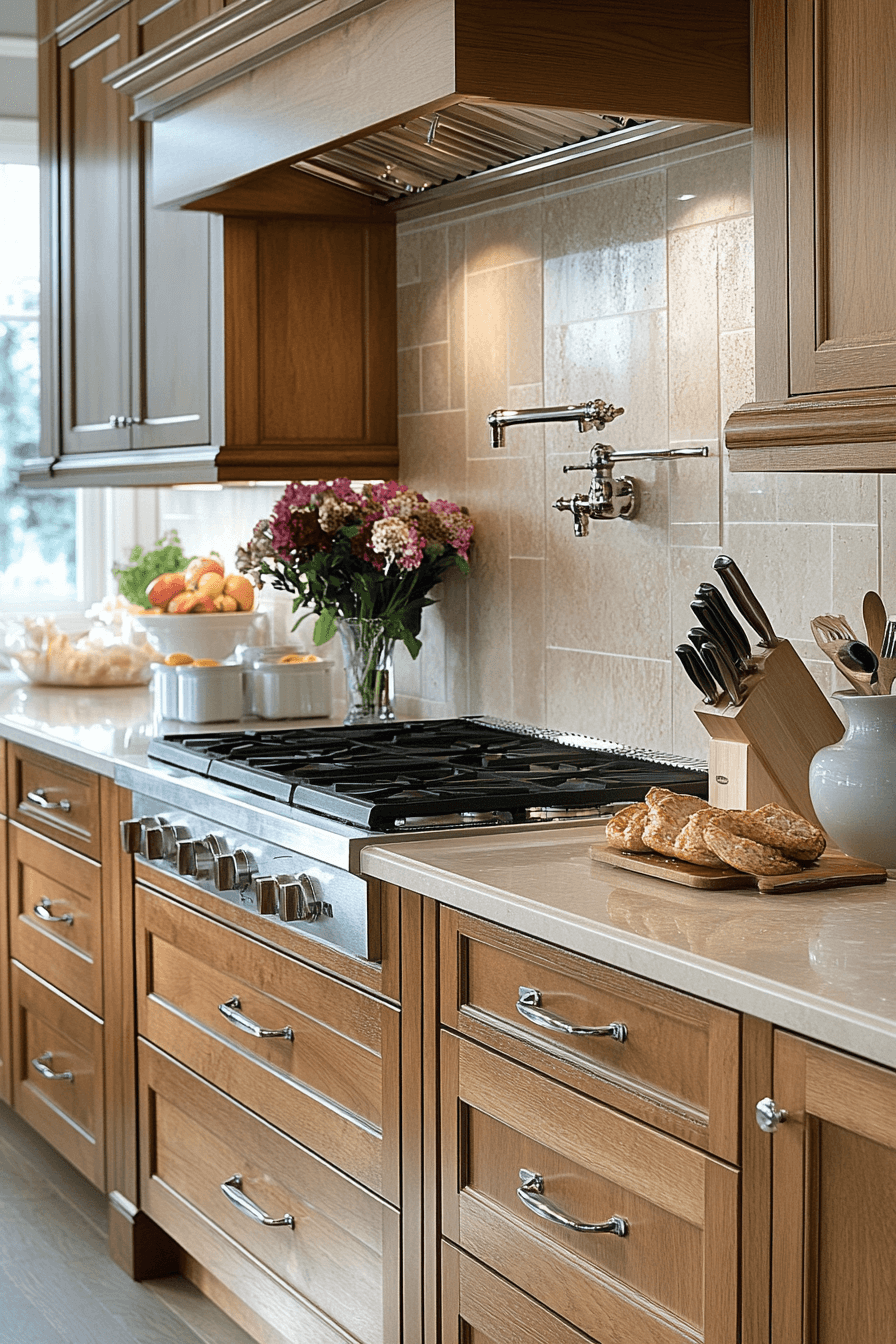 brown cabinets kitchen