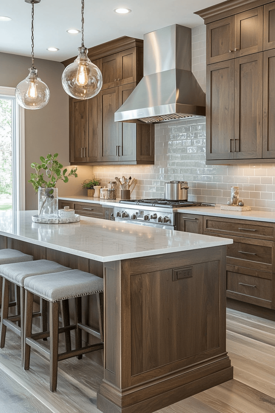 brown cabinets kitchen