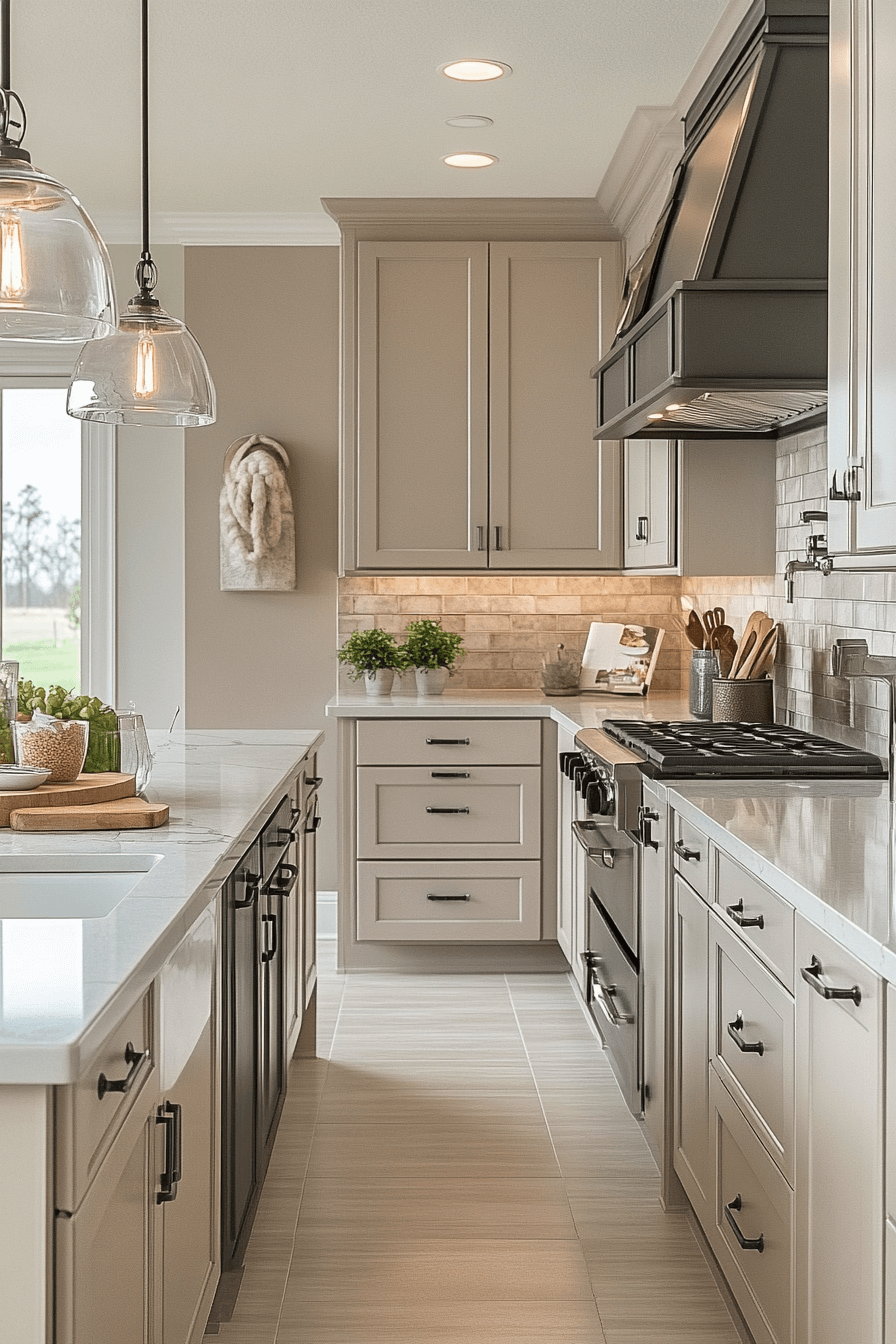 greige kitchen cabinets
