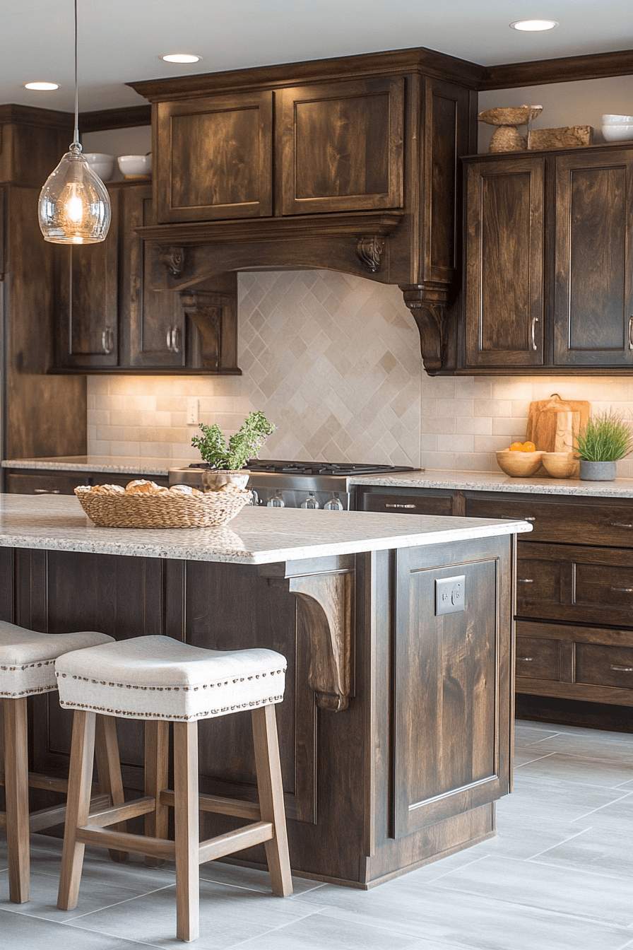 brown cabinets kitchen
