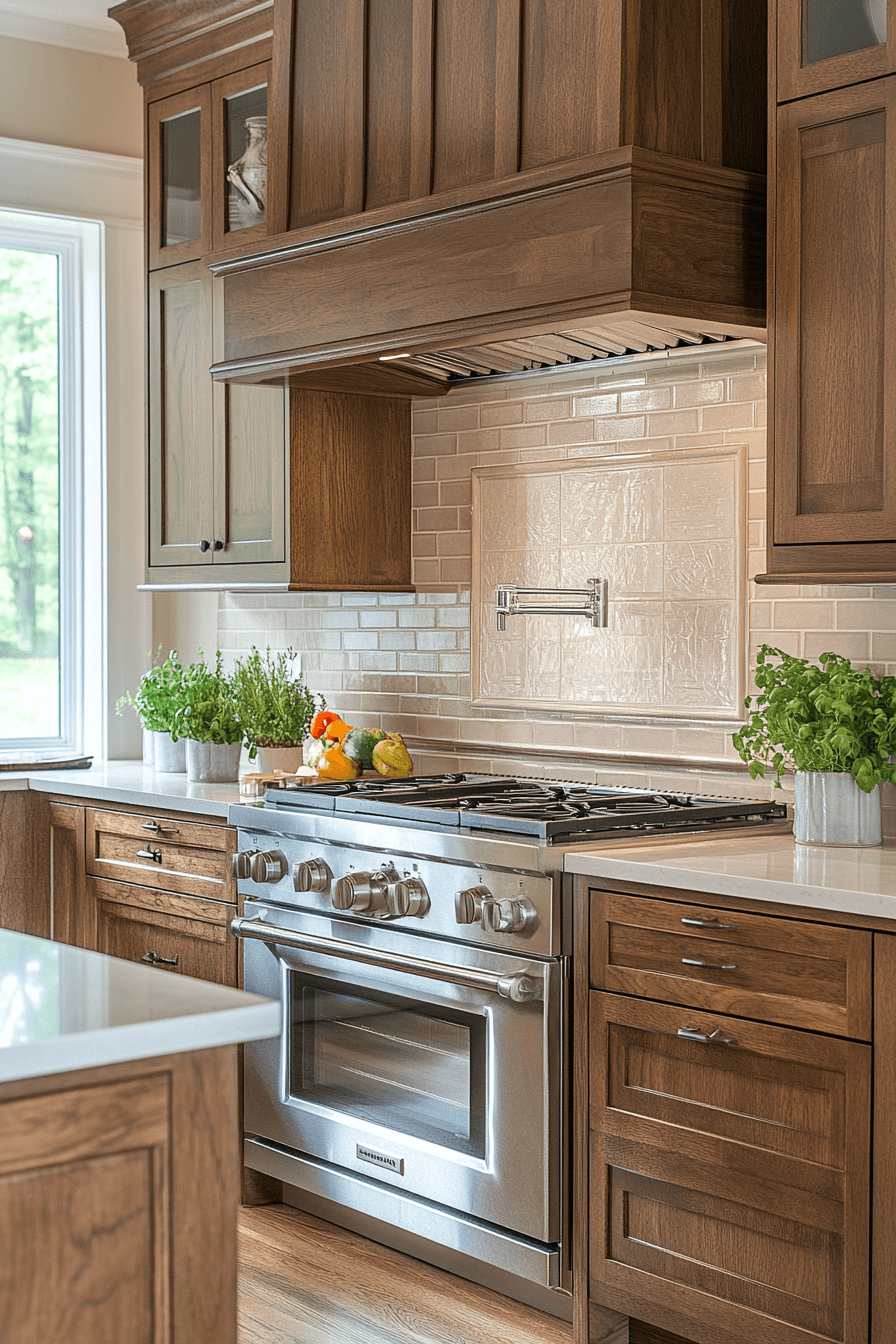 brown cabinets kitchen