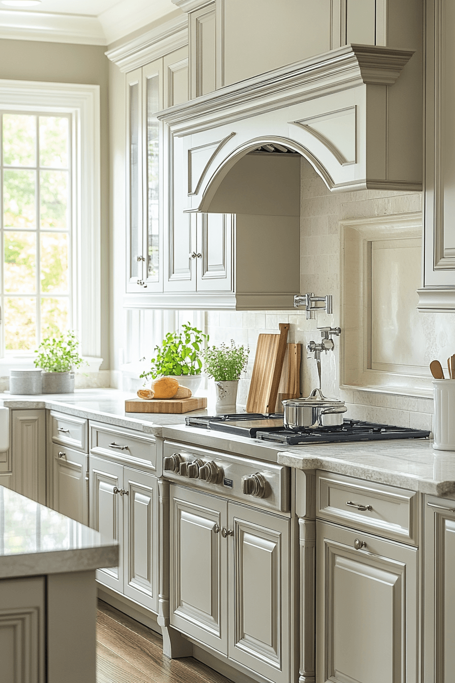 greige kitchen cabinets