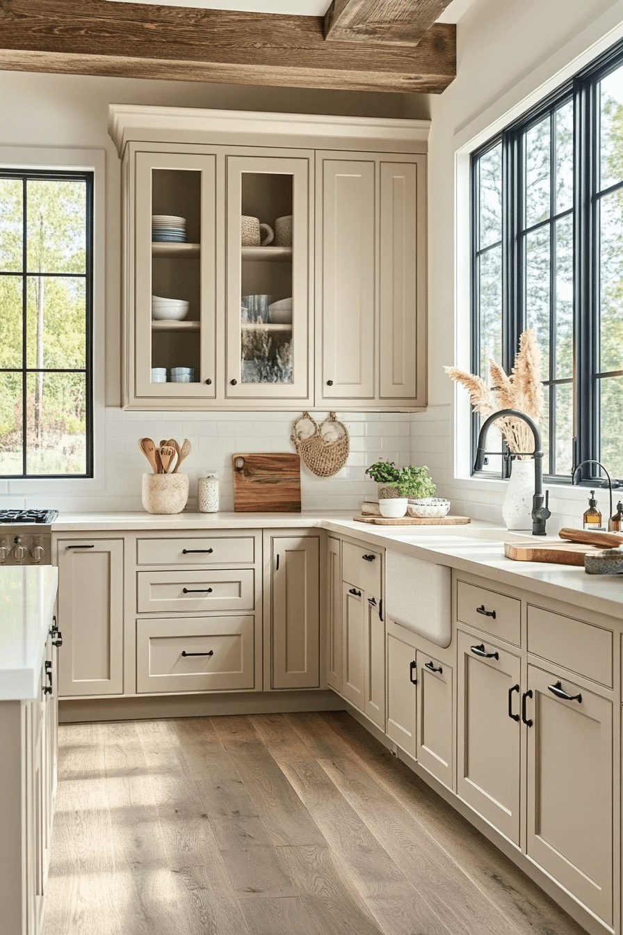 greige kitchen cabinets