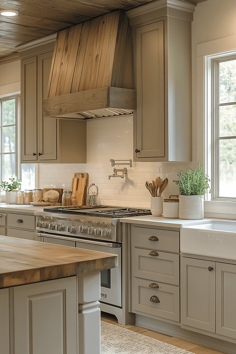 greige kitchen cabinets