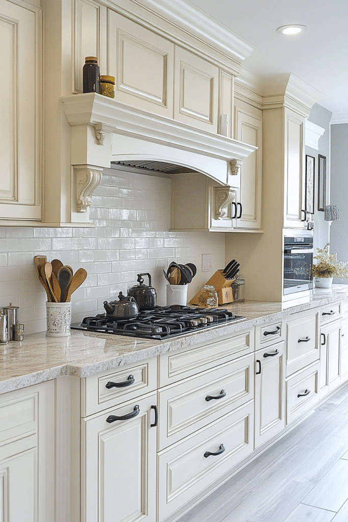Image showcasing 29 Antique White Kitchen Cabinets Designs That Blend Vintage And Modern ...