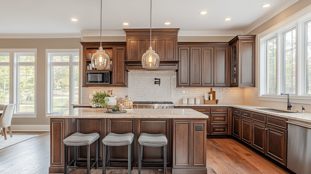 brown cabinets kitchen